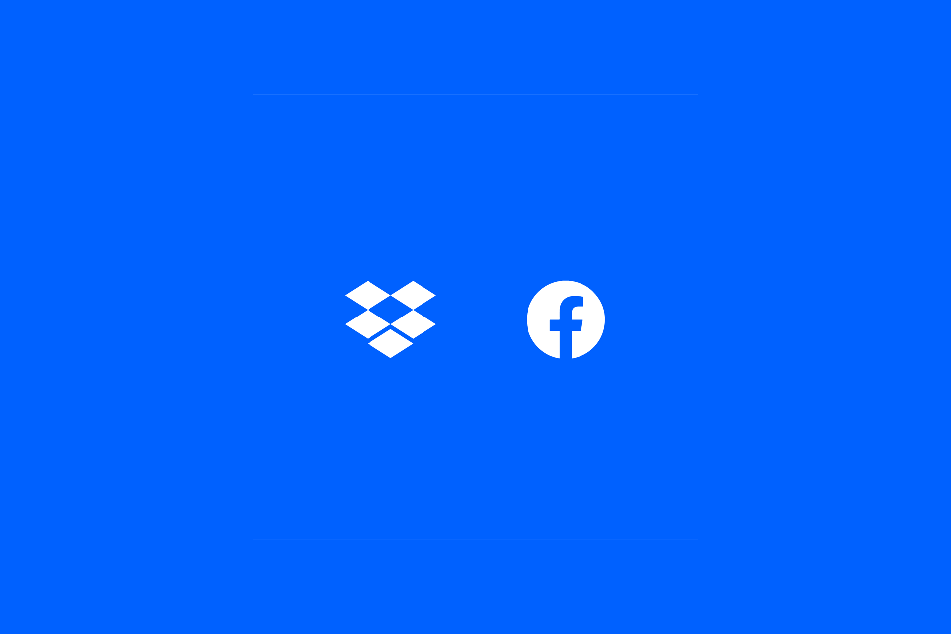 White Facebook and Dropbox Logos on a blue background.
