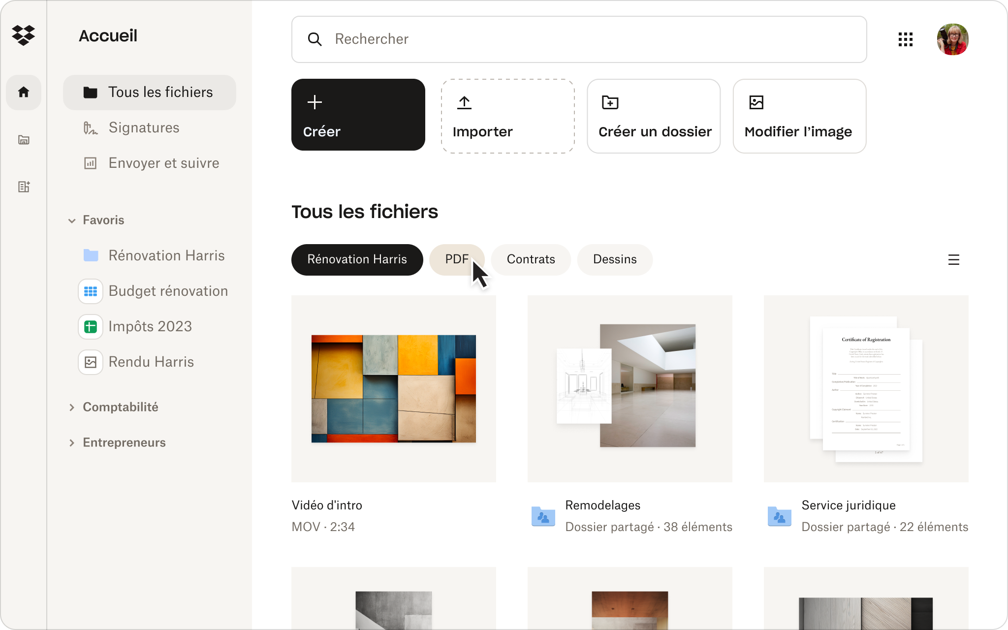 Page d’accueil des produits Dropbox