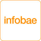 Infobae logo, Infobae written in orange bold type against a white background