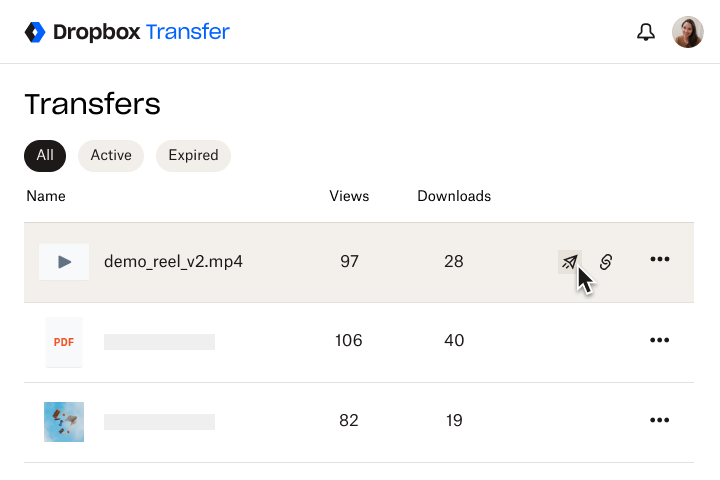 Dropbox Transfer list send