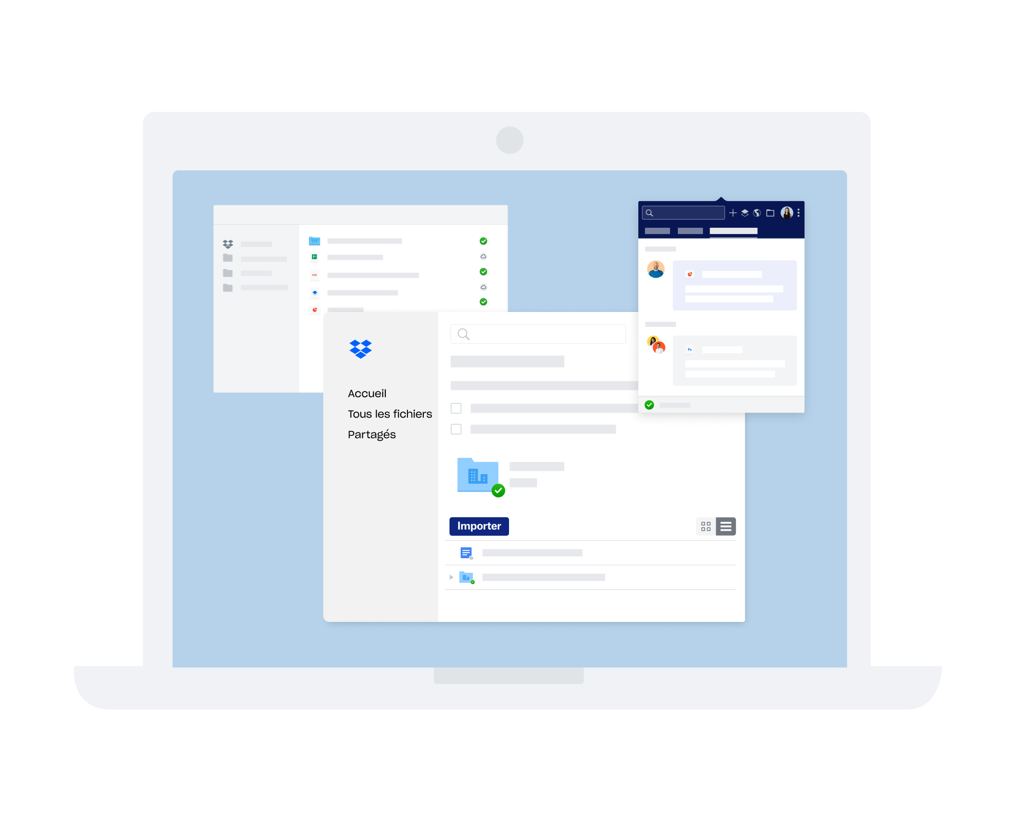 Différentes interfaces Dropbox pour communiquer et collaborer