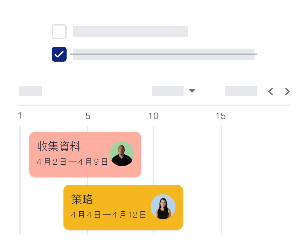 Dropbox 時程功能具有協作者圖示及日期。