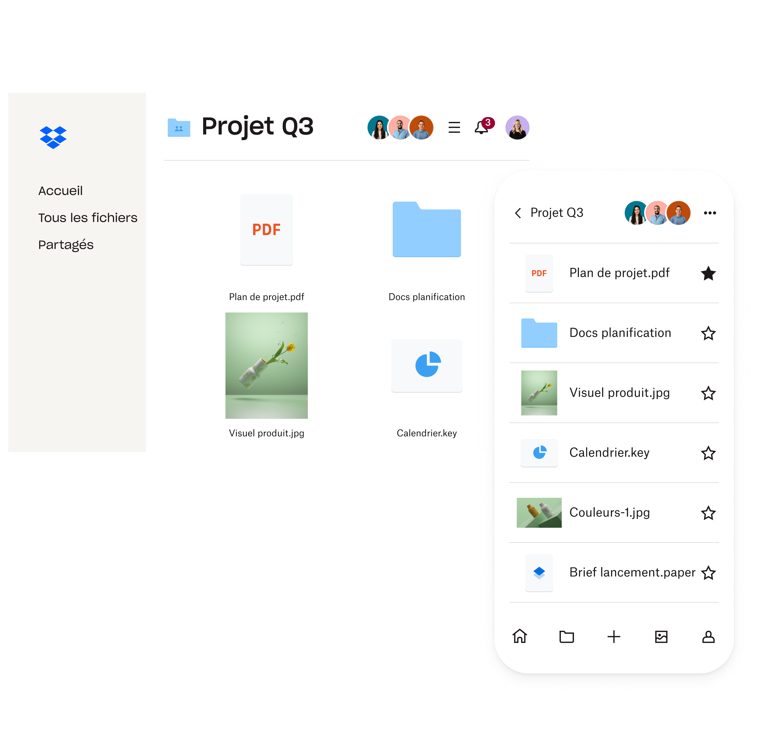 Fichiers enregistrés dans le cloud sur appareil mobile et ordinateur