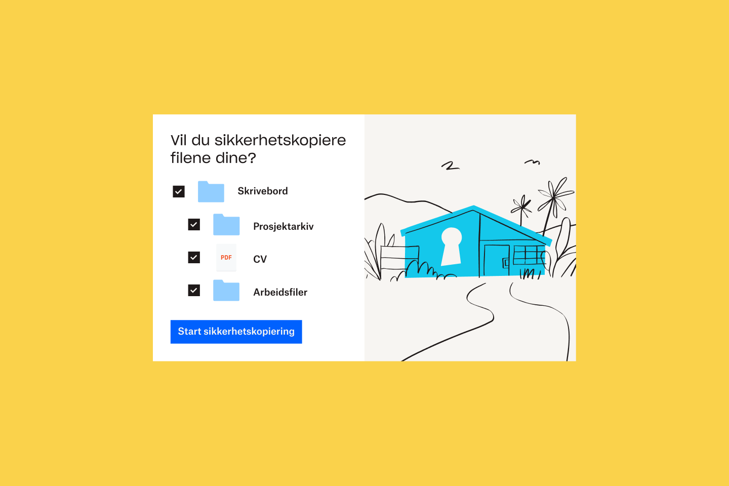 En liste over filer og mapper som legges til i Dropbox Backup