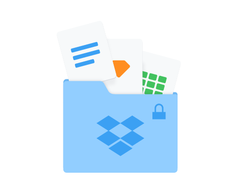 Different file types being placed in a blue folder with a lock icon 