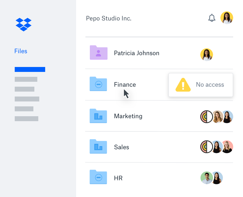 A user setting access levels for specific folders