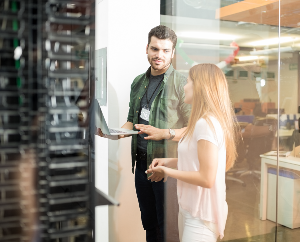 Collaborators talking in an office