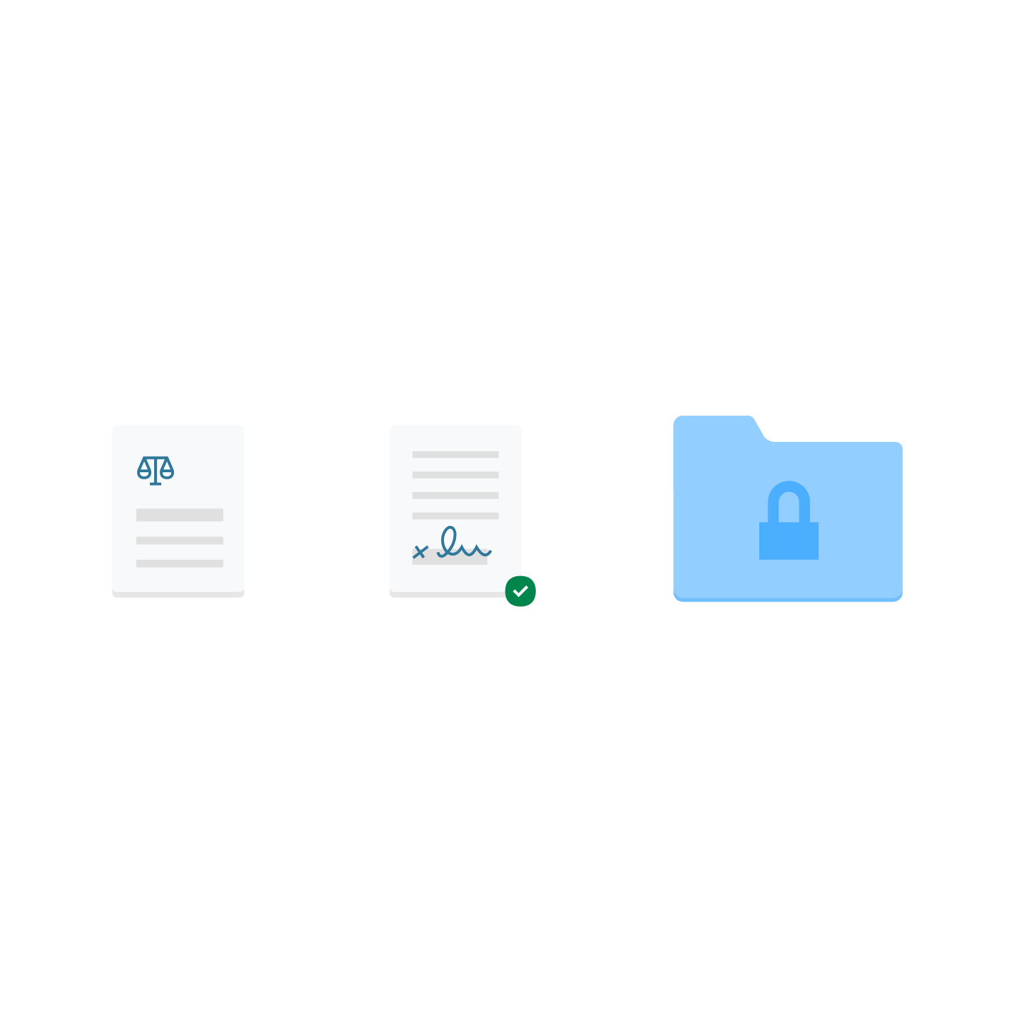 Deux icônes de document et une icône de dossier bleu avec un cadenas