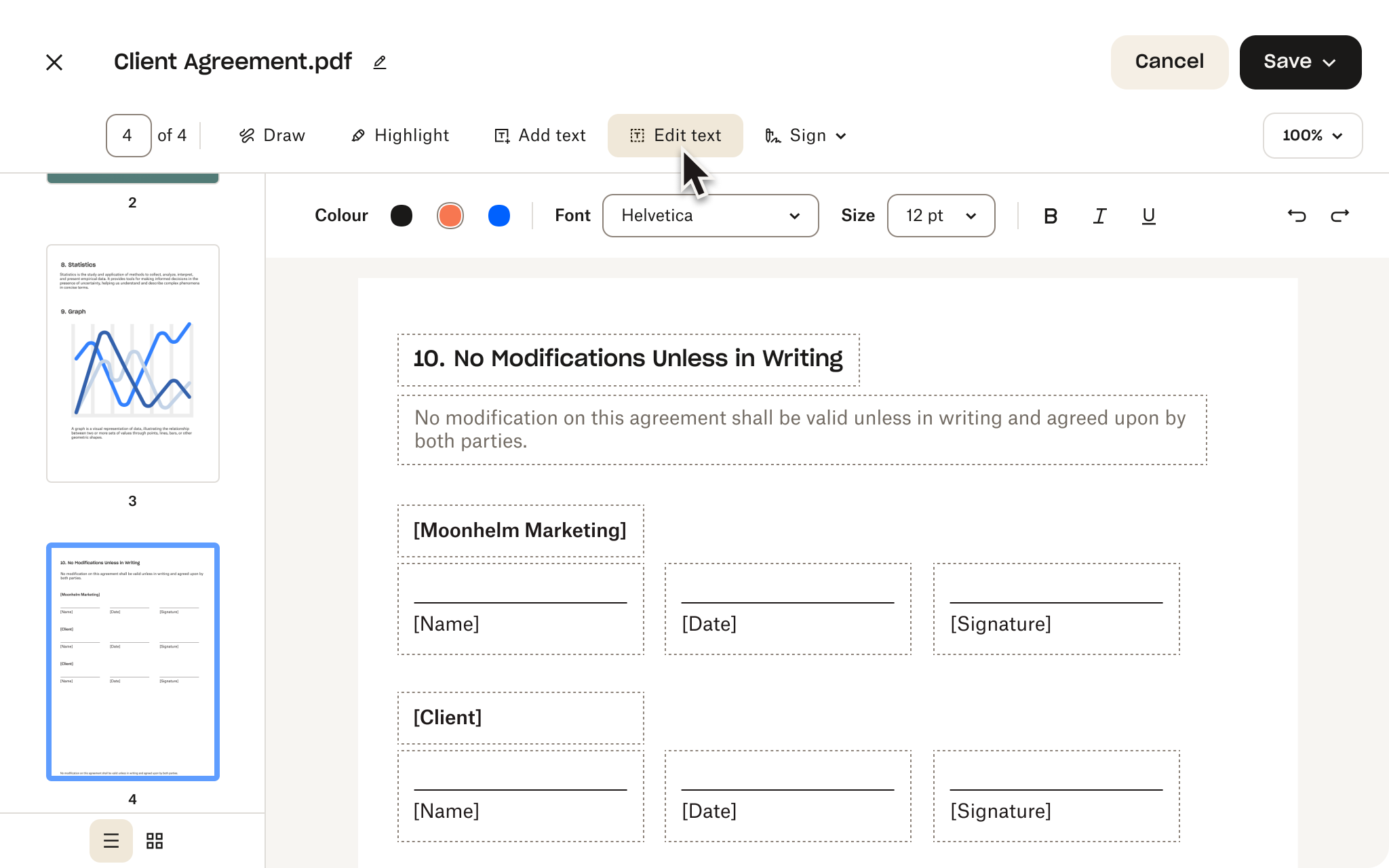 Image of the Dropbox PDF editor demonstrating how to edit, add text to and sign PDFs.