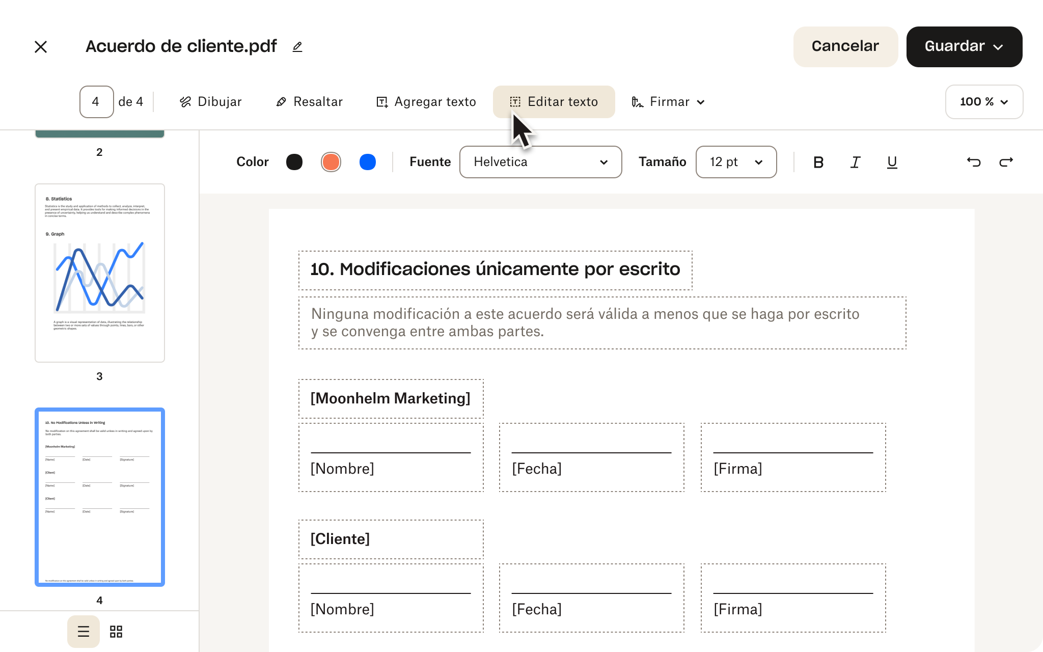 Imagen del editor de PDF de Dropbox que muestra cómo editar y firmar archivos PDF y agregarles texto.