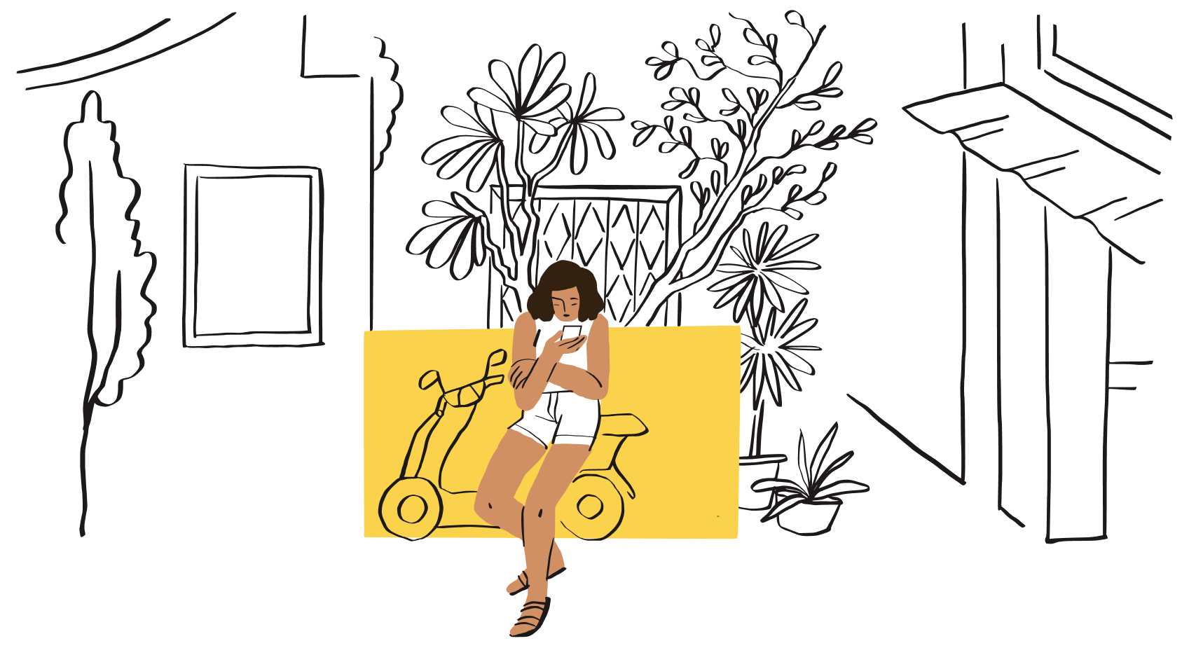 An illustration of a person making a payment on their mobile devices, using automatically filled credit card details.