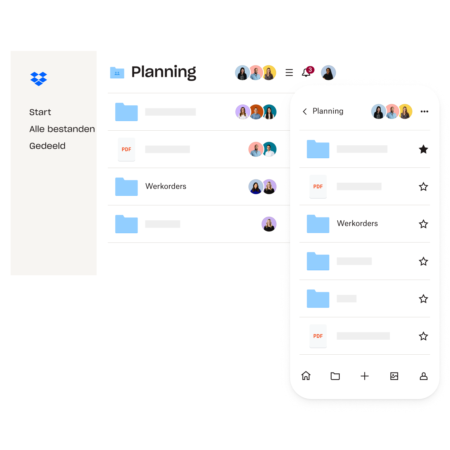 Dropbox-mappenorganisatie op een desktop en een mobiel apparaat