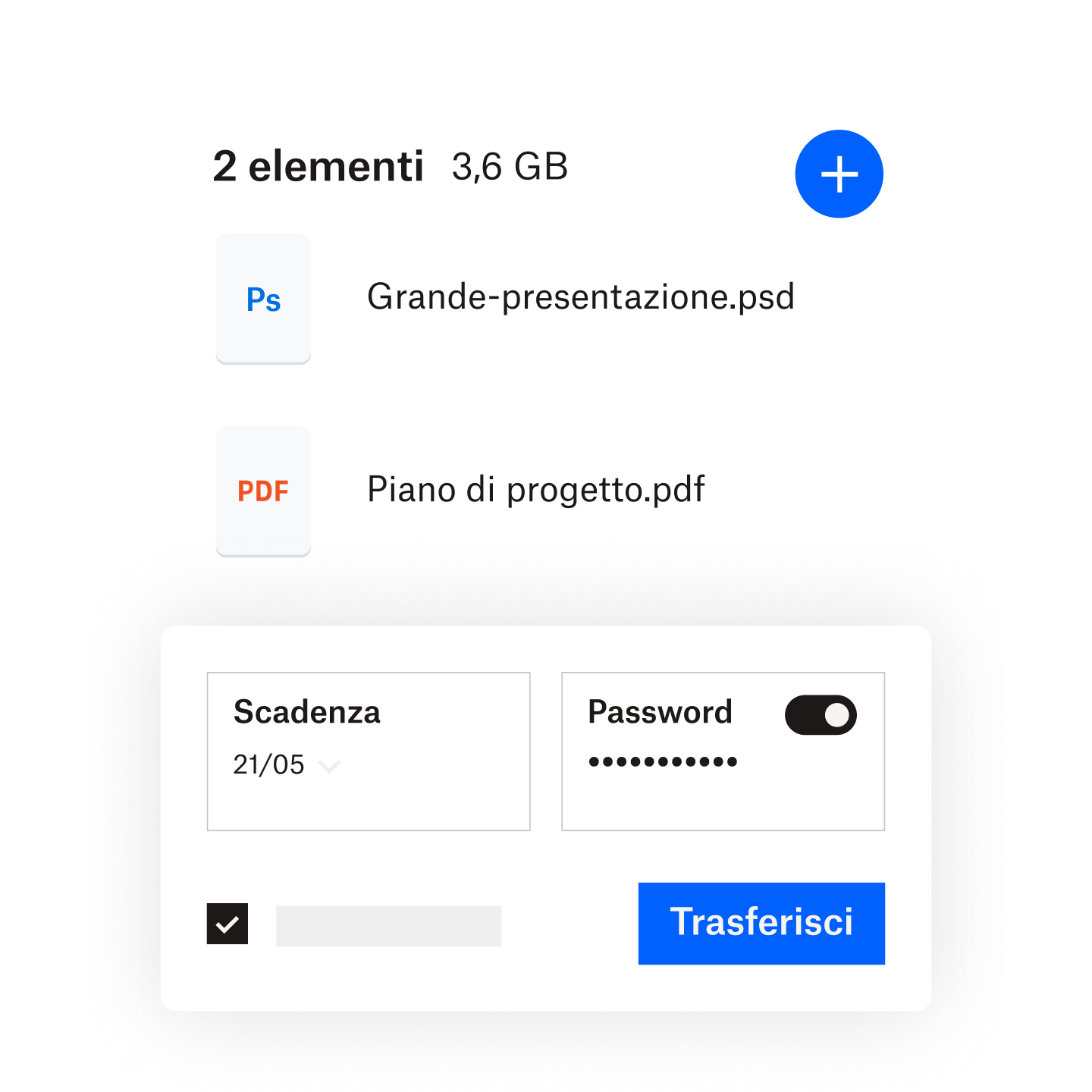  Un utente che imposta i dati di scadenza e la password di un file di grandi dimensioni che dovrà inviare