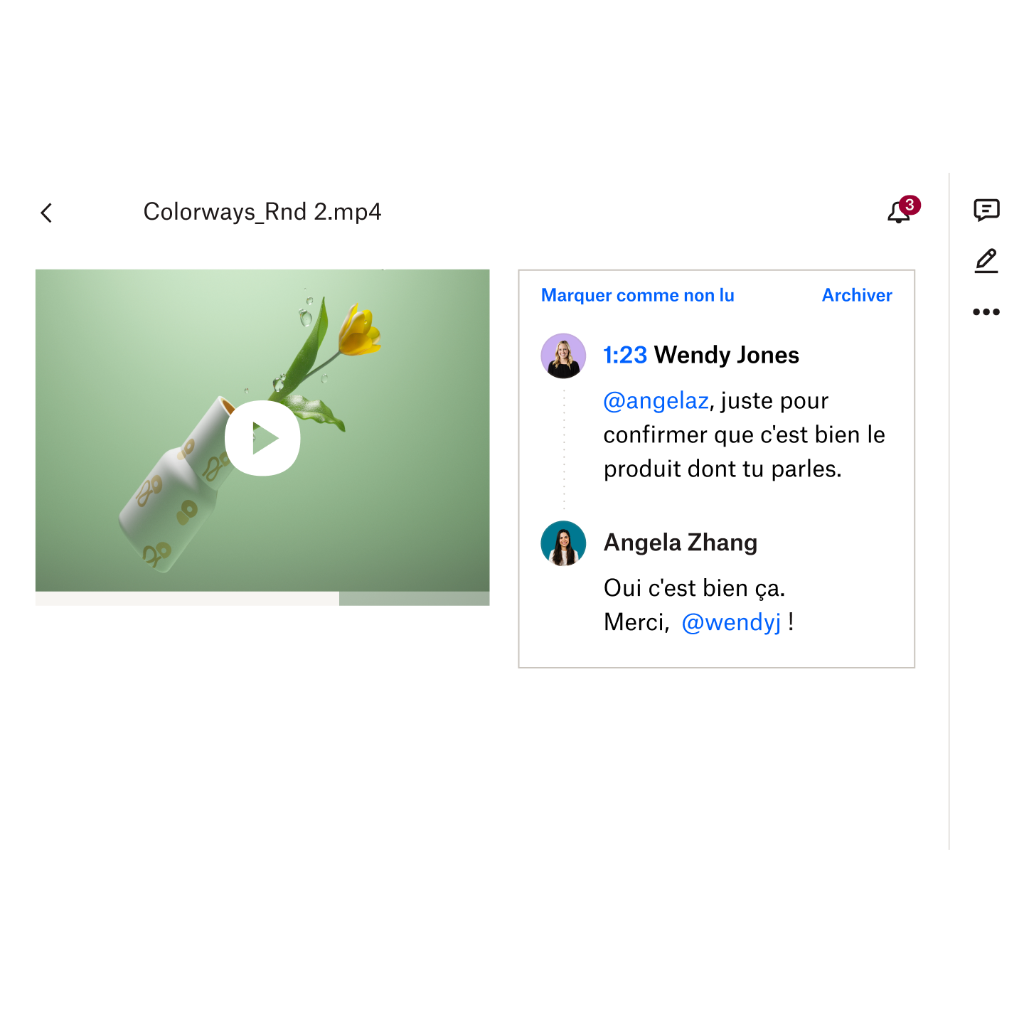 Utilisateur utilisant les commentaires avec timecode pour communiquer et collaborer