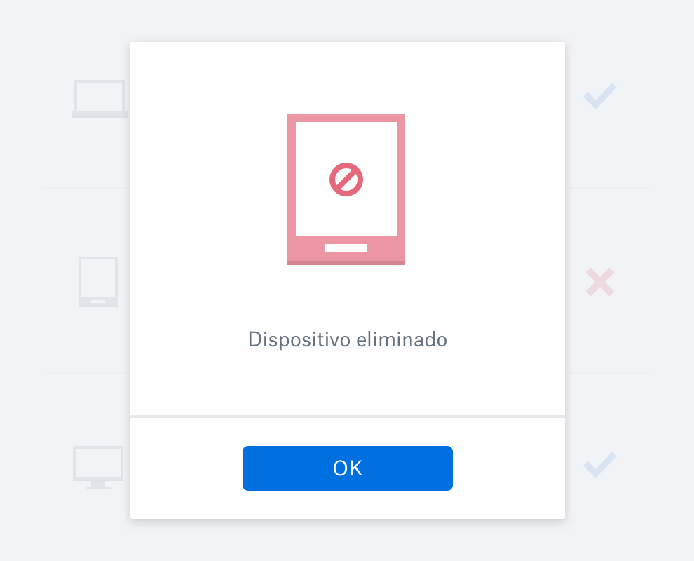 Un cuadro de mensaje que confirma que el dispositivo ha sido borrado