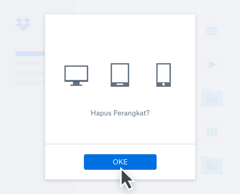 Kotak pesan yang meminta pengguna untuk mengonfirmasi bahwa mereka ingin menghapus perangkat.