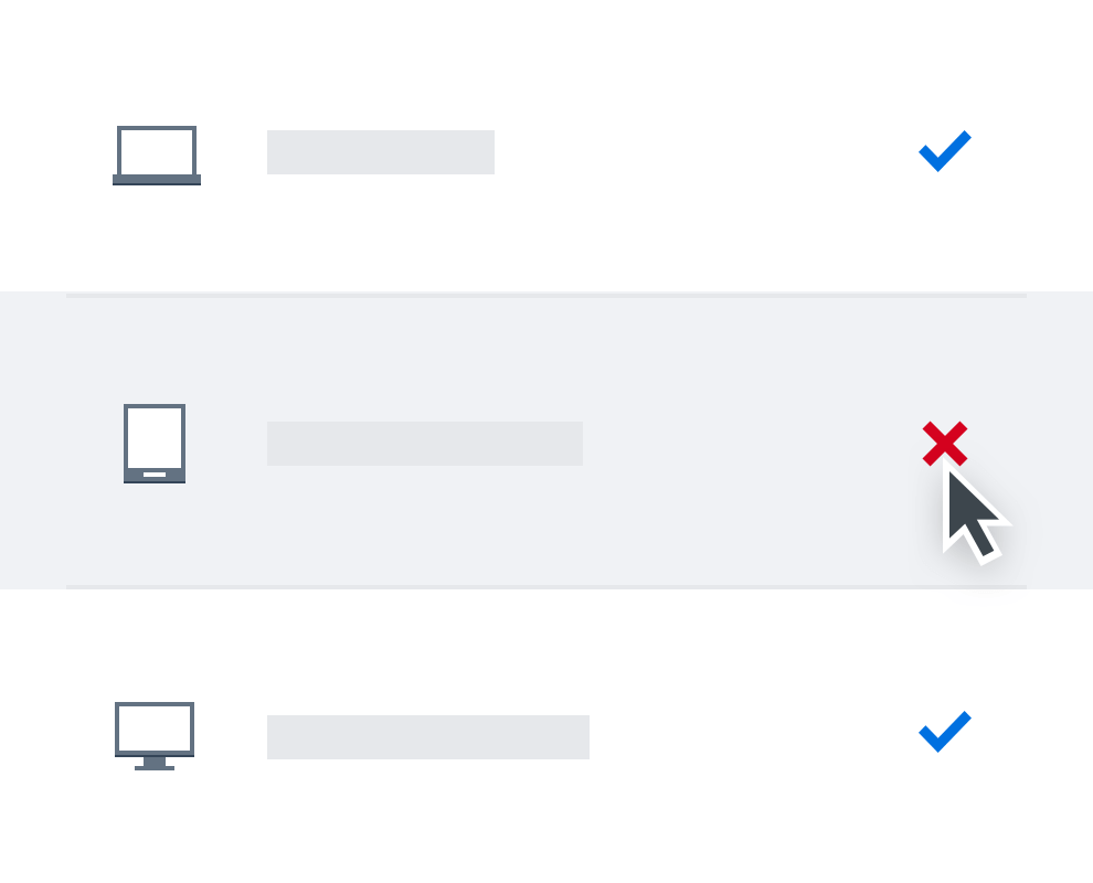 A user selecting their tablet for remote wipe of all Dropbox data