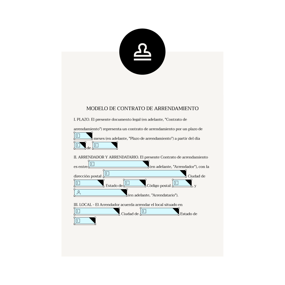 Contrato de arrendamiento con casillas para rellenar información específica