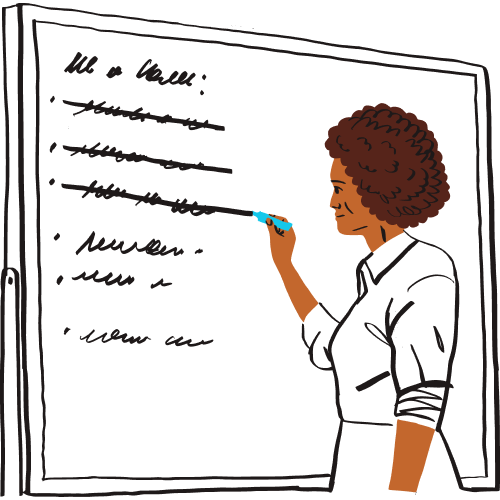 A person crossing off items on a list from a whiteboard.