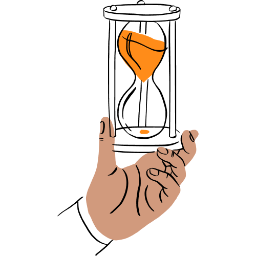 One hand holding an hourglass.