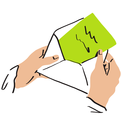 An open envelope with a note inside.