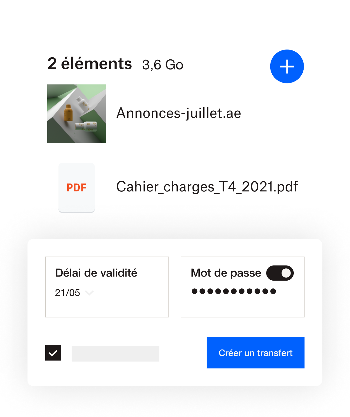 Interface Dropbox dans laquelle un délai de validité et un mot de passe peuvent être ajoutés à un fichier