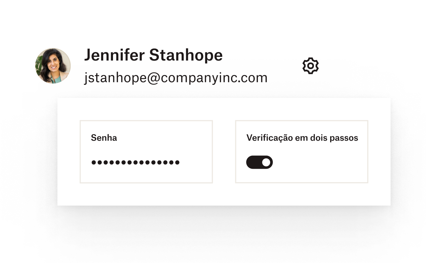 Uma senha e uma configuração de verificação em dois passos sendo adicionadas a uma conta de usuário