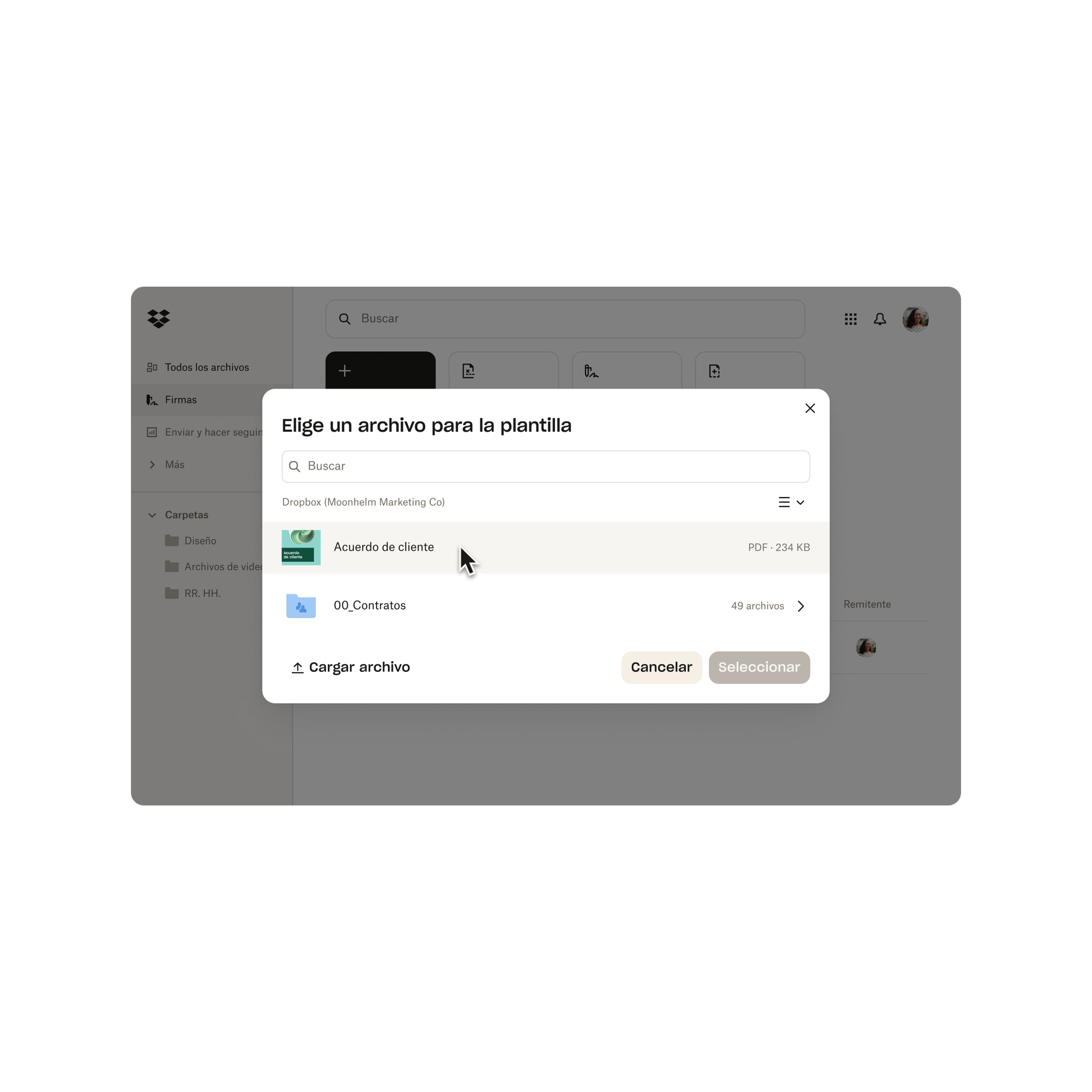 Seleccionar una plantilla para comenzar a usarla para la firma de documentos.