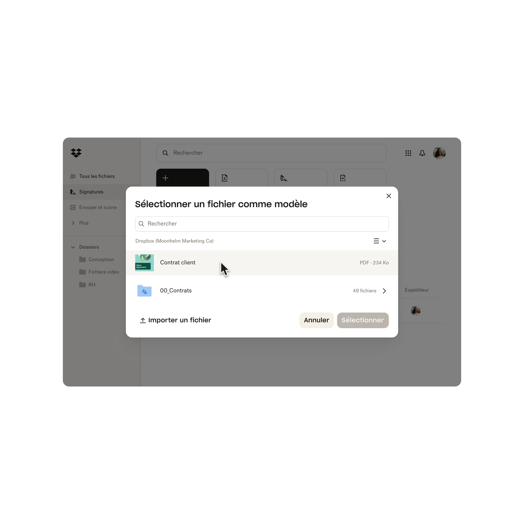 Sélection d’un modèle à utiliser pour la signature de documents