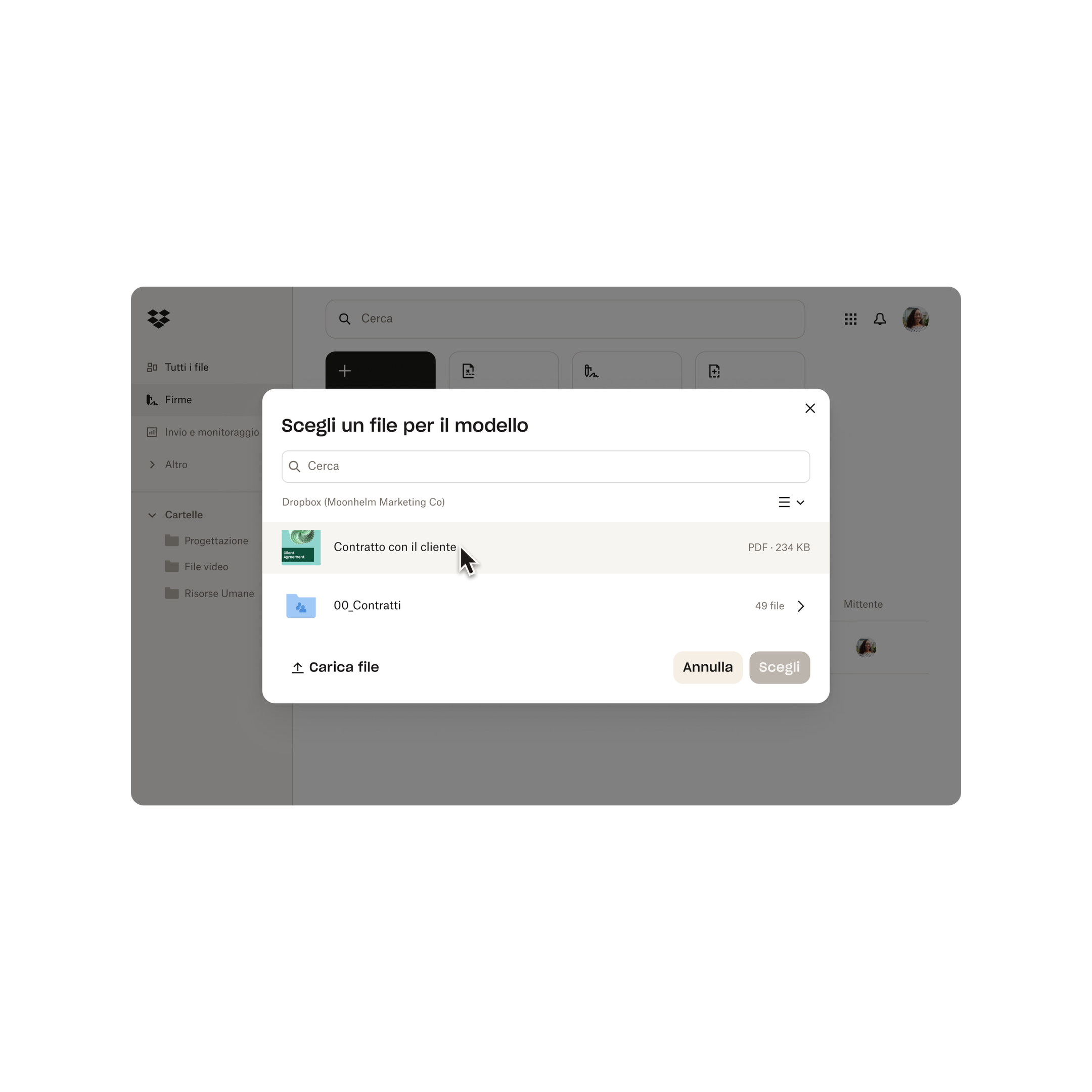 Selezione di un modello da iniziare a usare per la firma dei documenti.