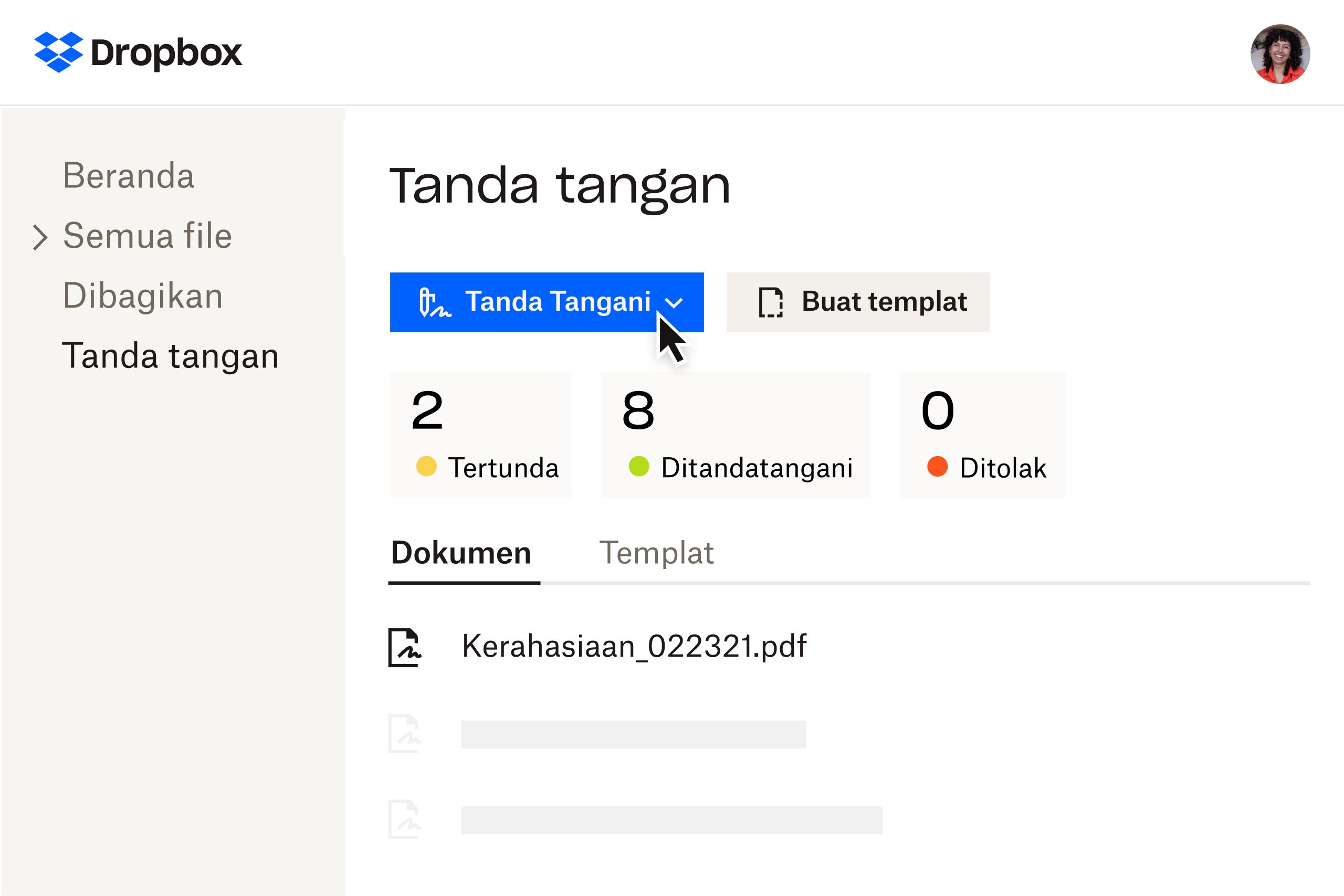 Halaman tanda tangan Dropbox Sign