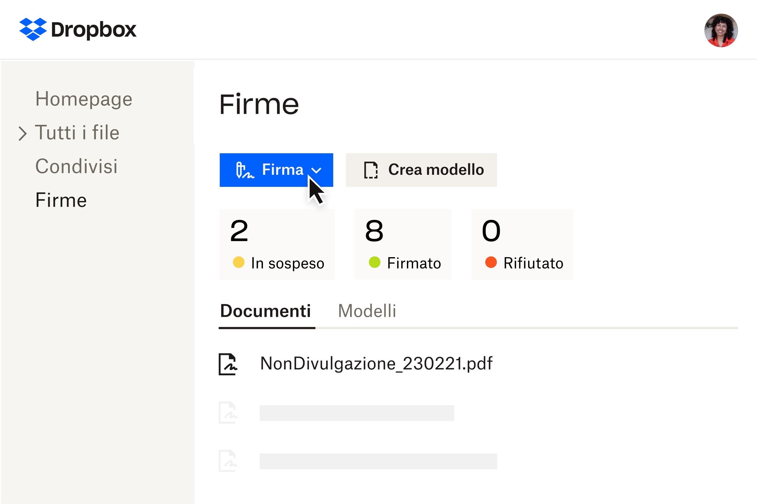 Pagina per la firma di Dropbox Sign
