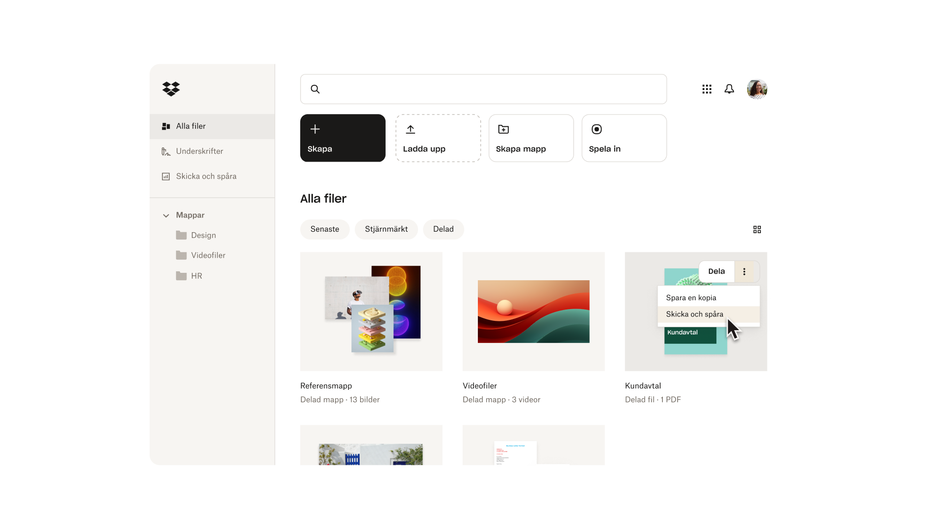 Animation av funktioner i Dropbox.