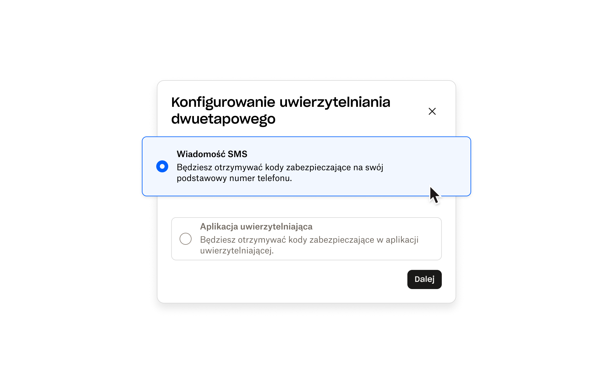 Ekran konfiguracji uwierzytelniania dwuetapowego