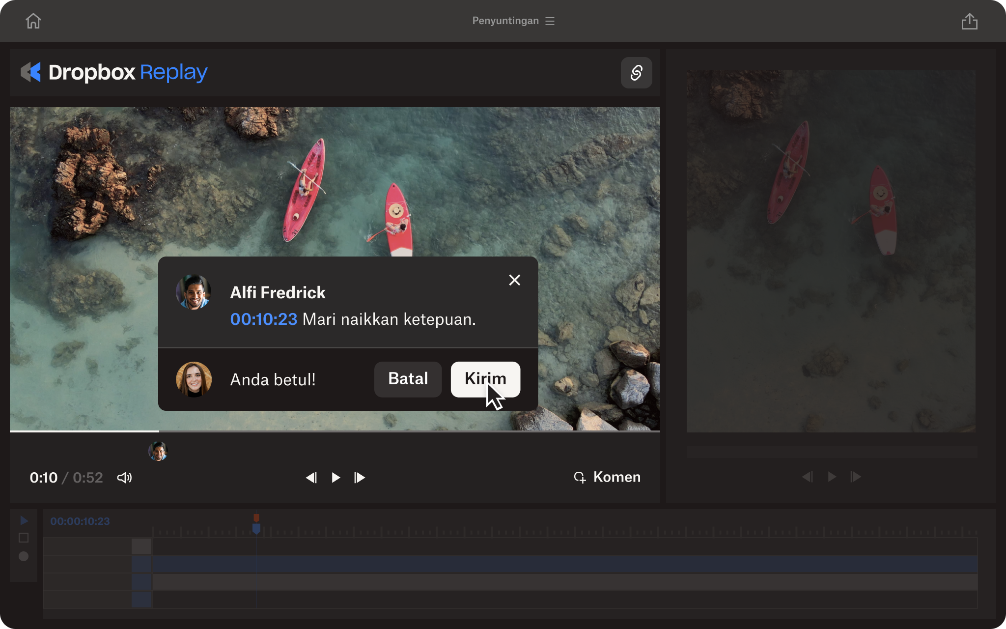 Animasi menyunting video dalam Replay