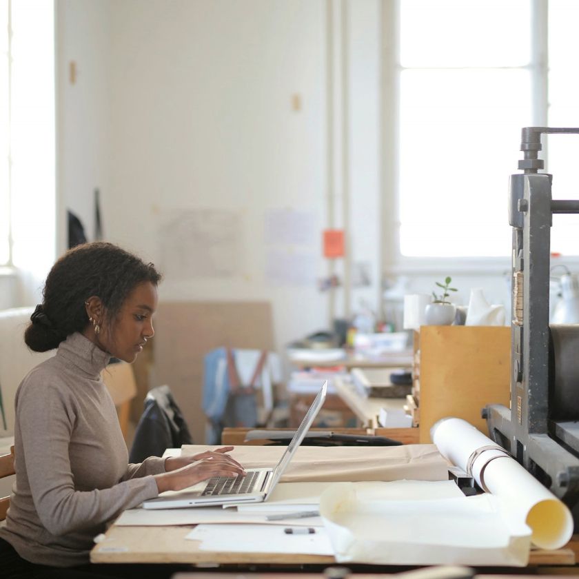 A person in a creative studio in a flow state.