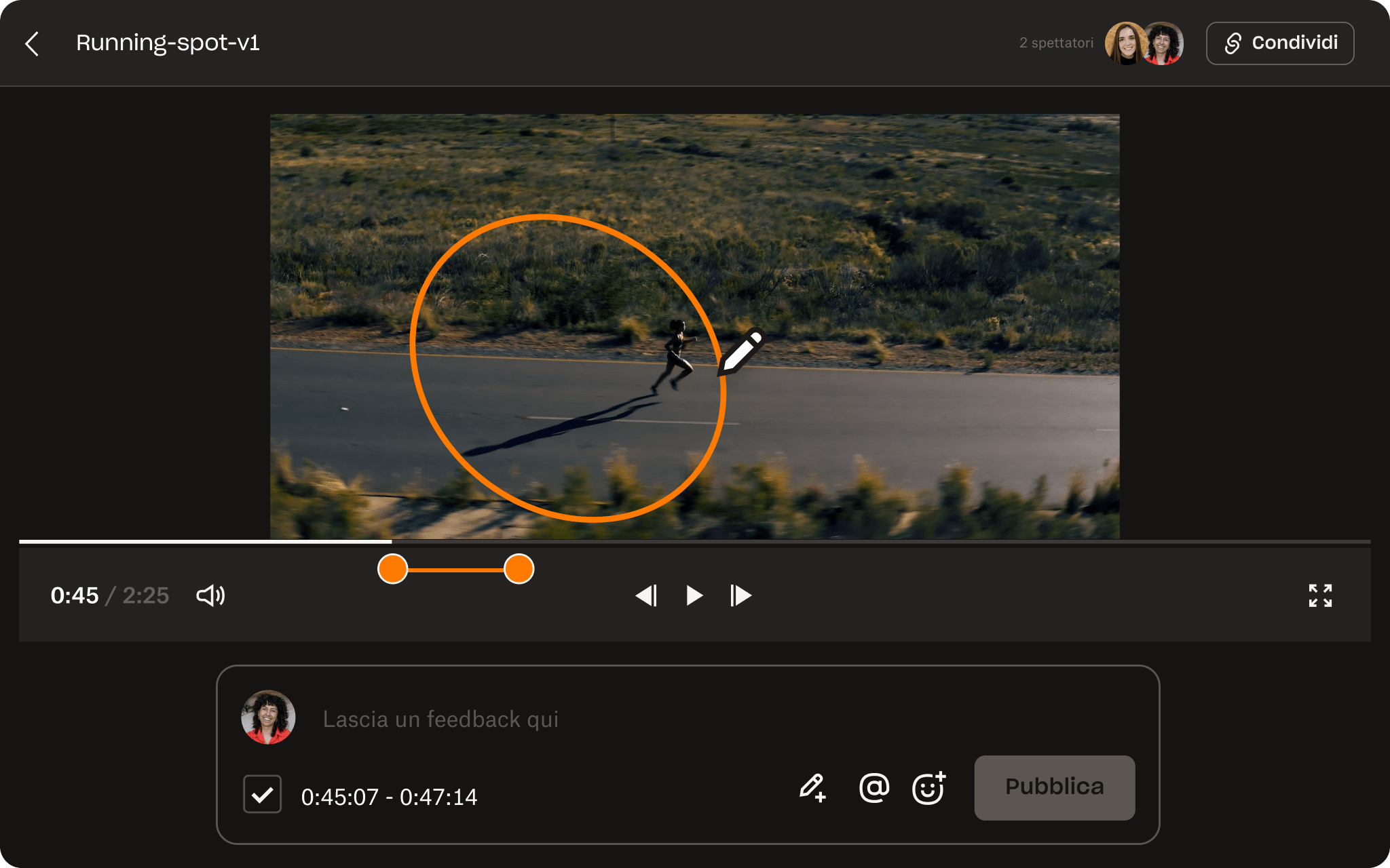 Interfaccia utente di Dropbox Replay che mostra il processo di revisione e approvazione di file video