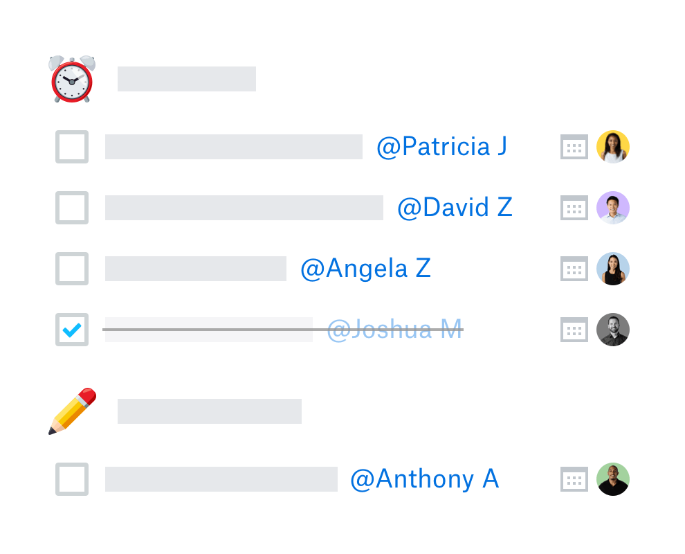 A list of to-dos in a Dropbox Paper document, with assigned owners and check boxes.